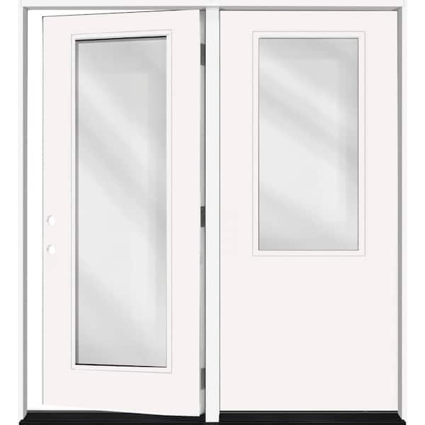 Legacy 72 in. x 80 in. Primed RH Outswing Center-Hinged Fiberglass 2/3 Clear Tempered Glass Prehung Double Patio Door