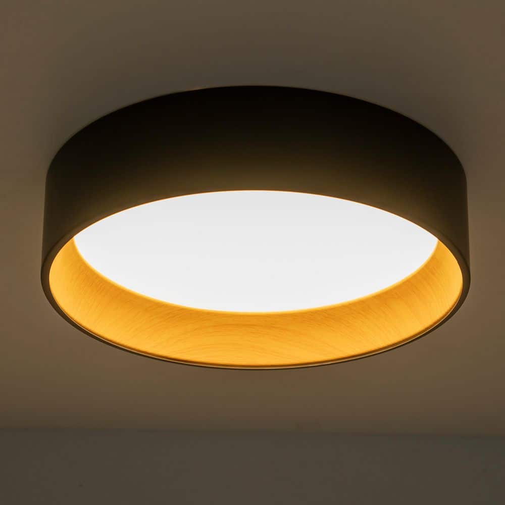 C Cattleya 16 in. Black and Wood Finish Dimmable Color Changing