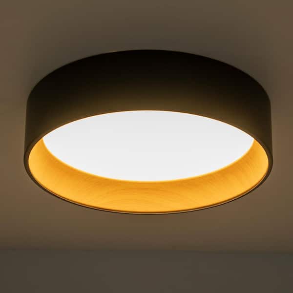 16 in. Black and Wood Finish Dimmable Color Changing 3000K 4000K 5000K LED Flush Mount with Acrylis Shade (1-Pack)