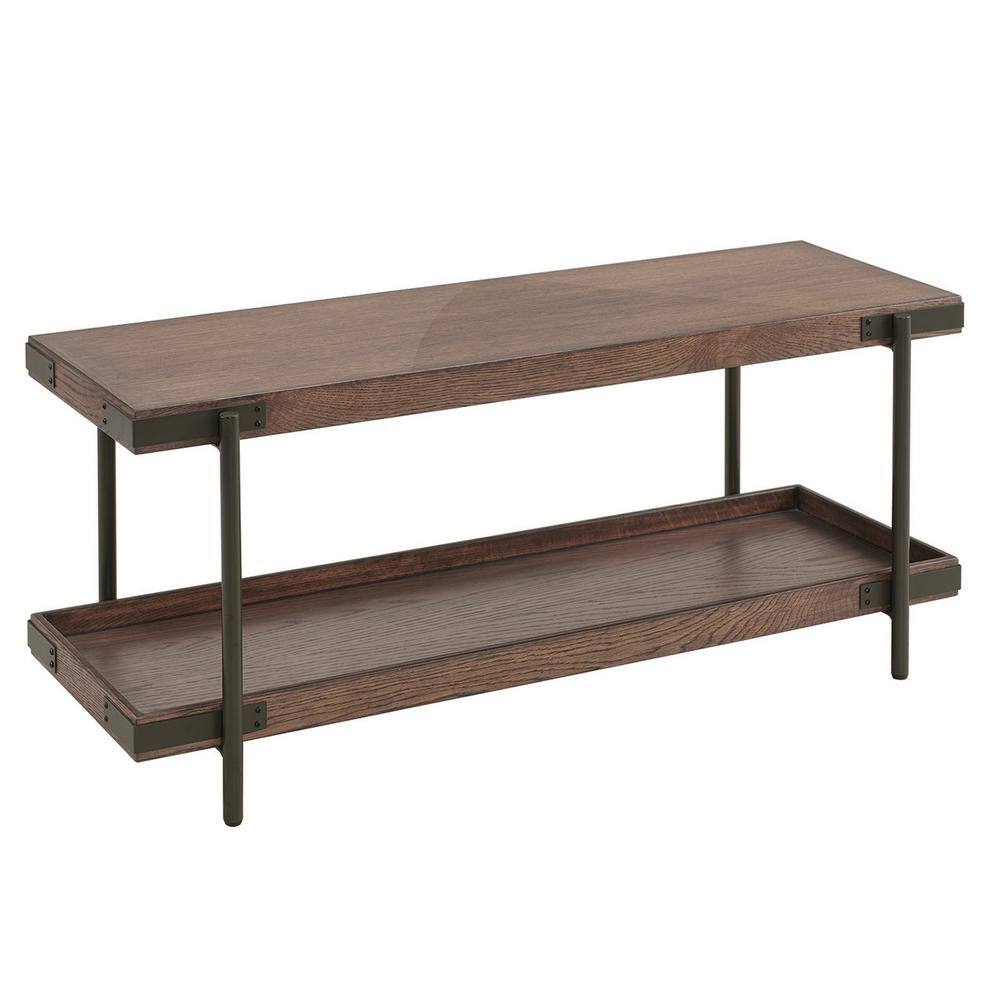 Kyra Rustic Oak and Metal 42" Bench with Shelf
