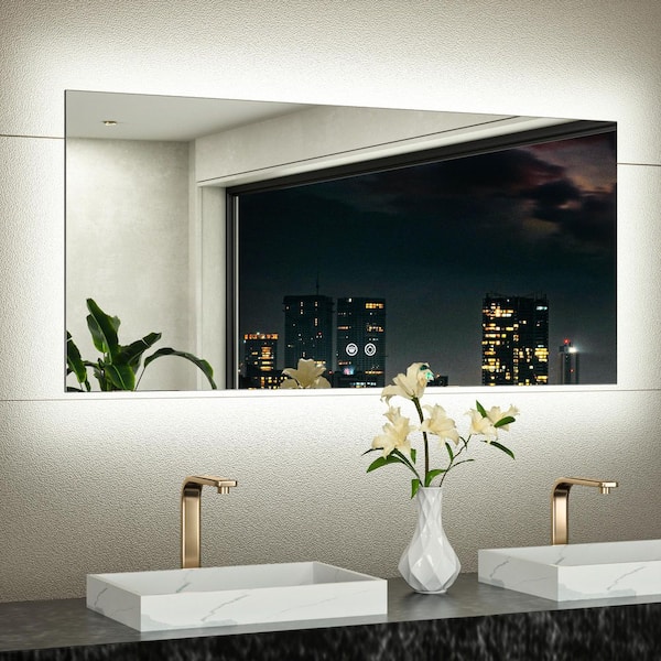 KeonJinn 48 in. W x 24 in. H Rectangular Frameless LED Light 3-Color Dimmable Anti-Fog Wall Bathroom Vanity Mirror with Backlit