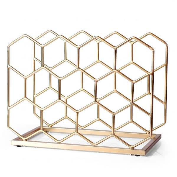 14 Bottle Gold Metal Wine Rack Freestanding Modern Geometric Tabletop Wine Holder Stand for Cabinet Pantry Storage