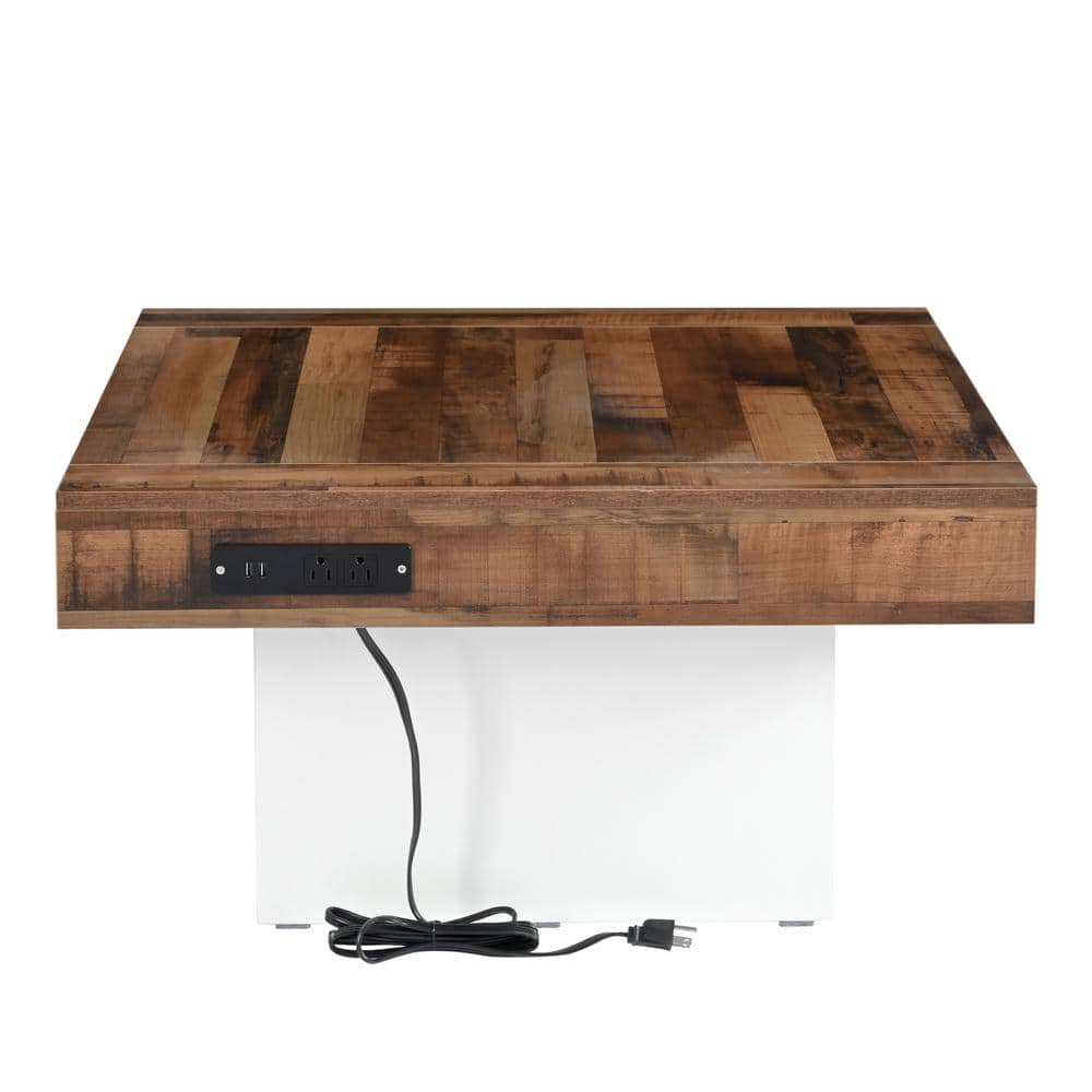 White 31.4 in. Wood Coffee Table with USB Ports and Outlets, Center Table C