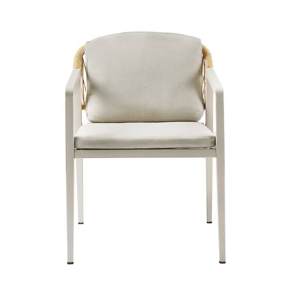 Gray Wicker Rattan and Iron Outdoor Dining Chair with Waterproof Gray Cushion Set of 2