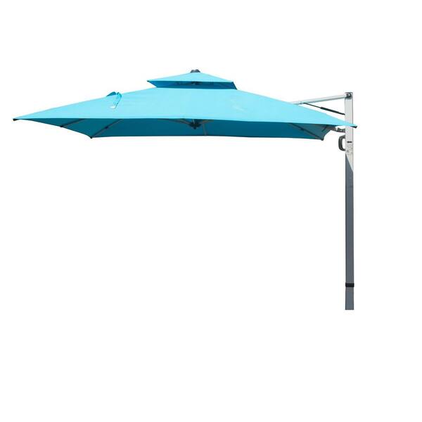 10 ft. Square Cantilever Patio Umbrella with Center Pole, 9-Rib, 5-Position Tilt Adjustment in Blue(Base Not Included)