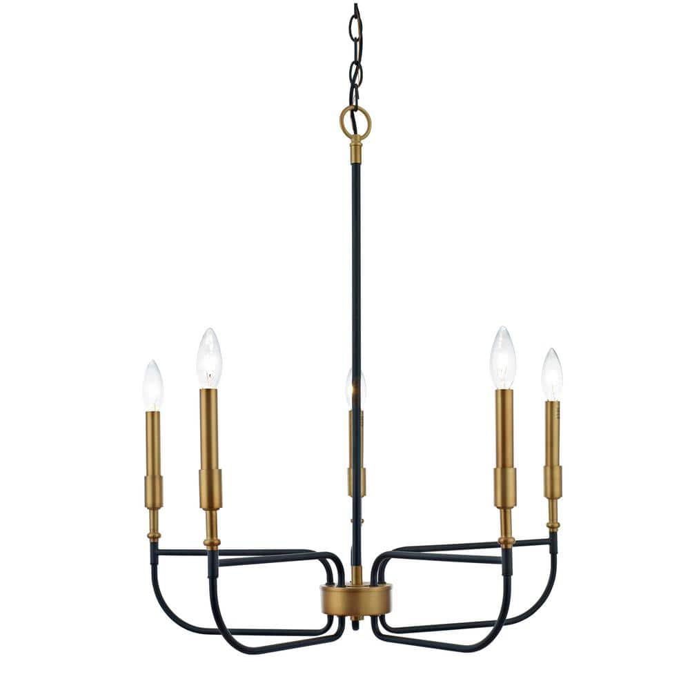 29 in. 5-Light Kelsey Matte Black and Antique Brass Indoor Chandelier with Light Kit price history on PriceWatchPro
