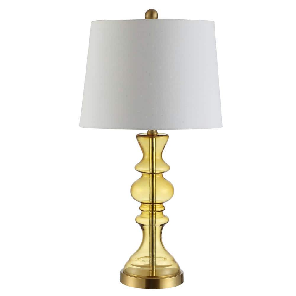 White Glass Candlestick Table Lamp with Cotton Shade
