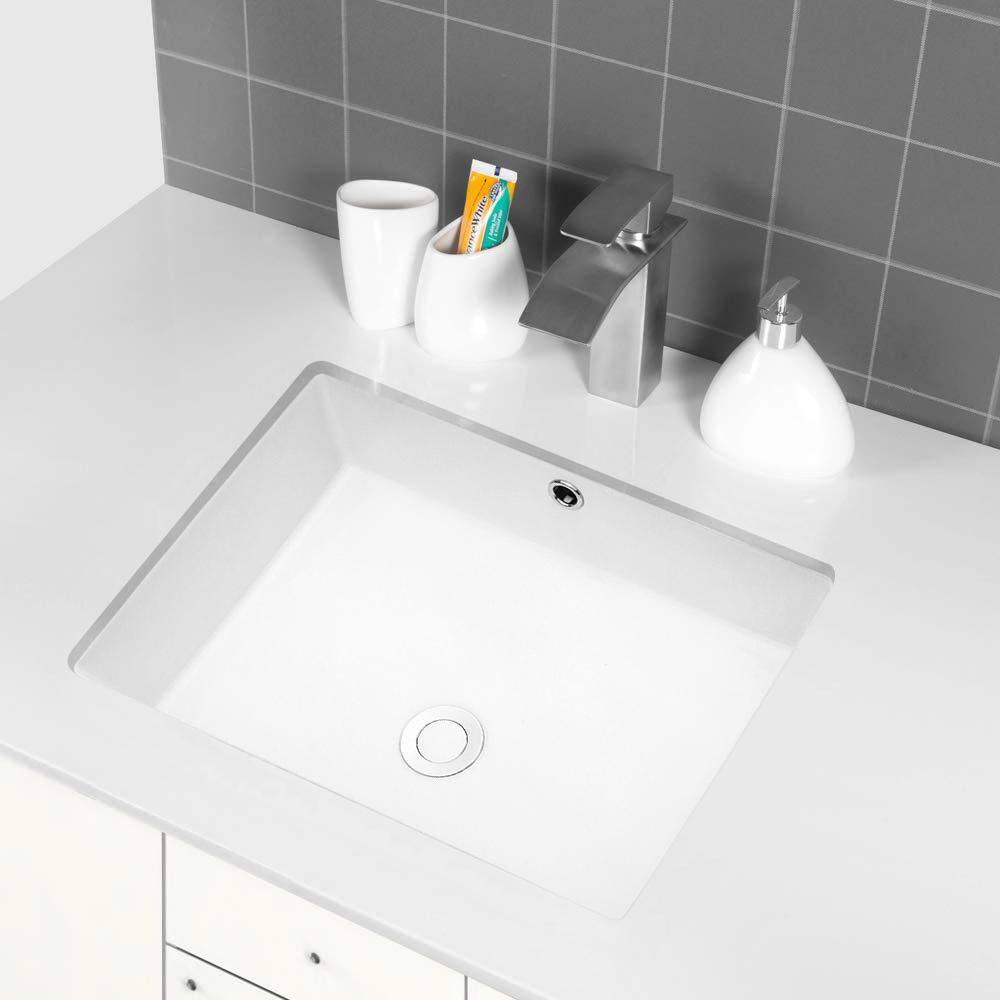 22" White Ceramic Rectangular Undermount Bathroom Sink