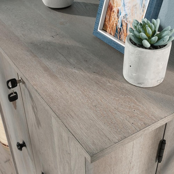 SAUDER Sundar Mystic Oak Media Storage Cabinet with Doors and Lock