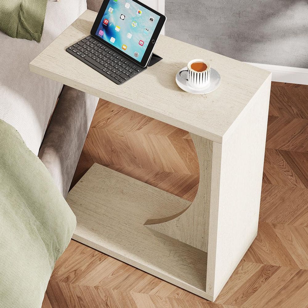 Kerlin 23.62 in. White C-Shaped Engineered Wood End Table, Couch Table Small Sofa Side Table for Small Space - thumbnail 10