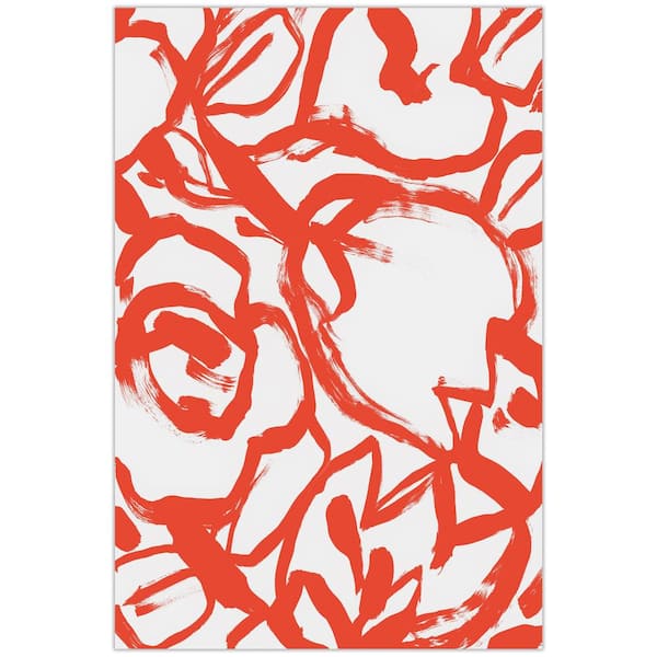 Empire Art Direct "Scarlet Blooms II" Red Brush Floral Free Floating Reverse Unframed Printed Tempered Art Glass Wall Art 48 in. x 32 in.