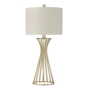 27.5 in. Champagne Gold Table Lamp with Oatmeal Hardback Fabric Shade
