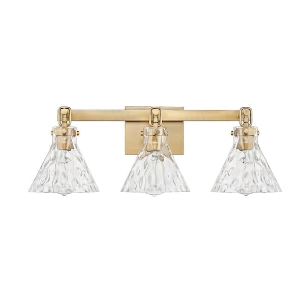 Millennium Lighting Barlon 25.5 in. 3-Light Vintage Brass Vanity-Light with Clear Water Glass