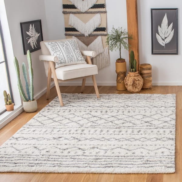 Arizona Shag Ivory/Gray 3 ft. x 3 ft. Geometric Lodge Square Area Rug