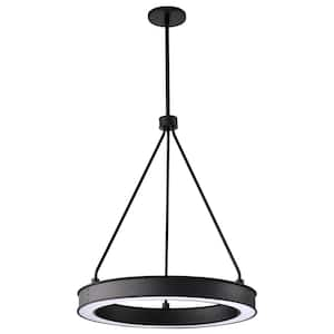 Longford 21-Watt 1-Light Textured Black Integrated LED Pendant Light with White Acrylic Shade