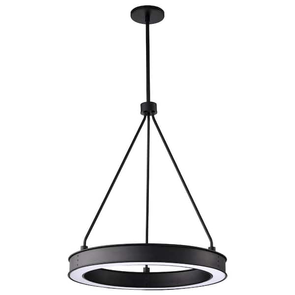 SATCO Longford 21-Watt 1-Light Textured Black Integrated LED Pendant Light with White Acrylic Shade