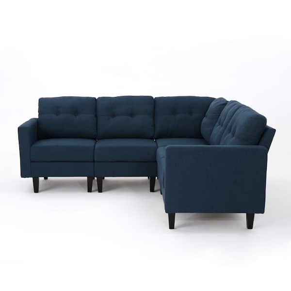 Noble House Emmie 5-Piece Navy Blue Fabric Sectional