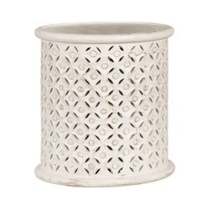 Krish White Washed 17 in. Wood Round Accent Table