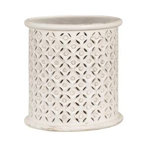 Krish White Washed 17 in. Wood Round Accent Table