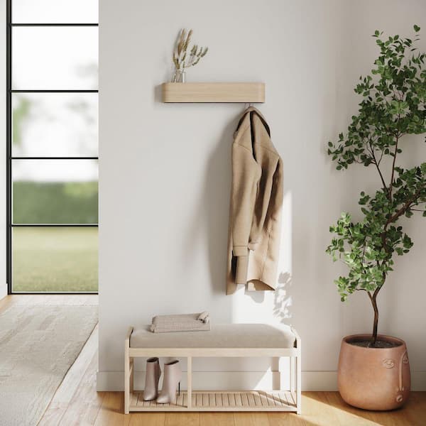 Oak/White Wall Coat Rack with Hidden Hooks TG-D6-03269 - The Home