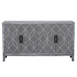 60 in. W x 16 in. D x 33 in. H Light Gray 4-Door Linen Cabinet Sideboard with Adjustable Shelves and Long Handle