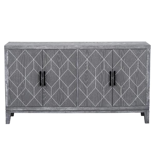 Unbranded 60 in. W x 16 in. D x 33 in. H Light Gray 4-Door Linen Cabinet Sideboard with Adjustable Shelves and Long Handle