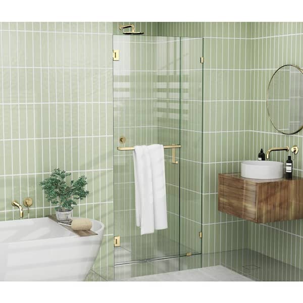 Glass Warehouse 38.25 in. x 78 in. Pivot Frameless Wall Hinged Towel Bar Shower Door