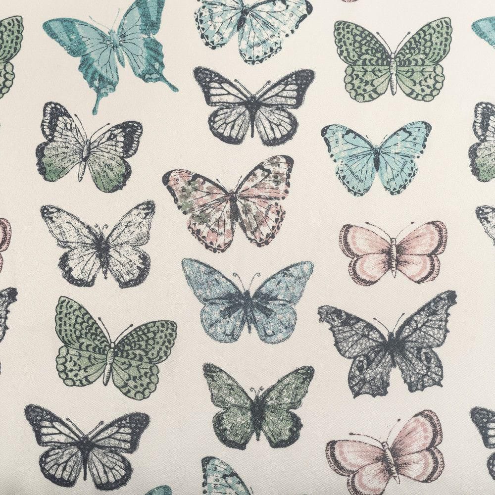 Blue Butterfly Print Sheer Polyester Kitchen Curtain Swag Pair