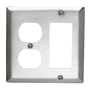 2 GANG COMBO SWITCH DUPLEX DECORA COMBINATION STAINLESS STEEL WALL COVER PLATE