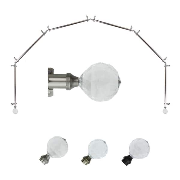 EMOH 13/16" Dia Adjustable 6-Sided Bay Window Curtain Rod 28 to 48" (each side) with Leticia Finials in Satin Nickel