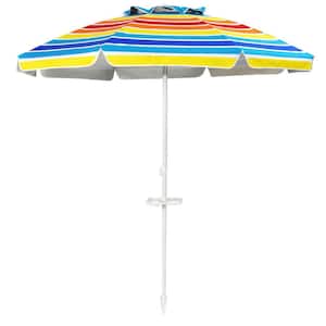 7.2 ft. Steel Tilt Beach Umbrella Portable Outdoor Beach Umbrella with Sand Anchor in Multicolor