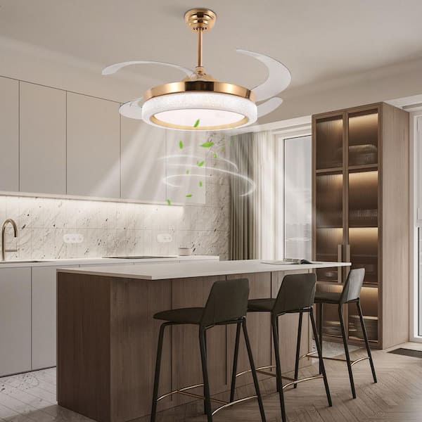 42 in. Indoor Gold Modern Retractable & Reversible 6-Speed Ceiling Fan with 3-Color Integrated LED and Remote