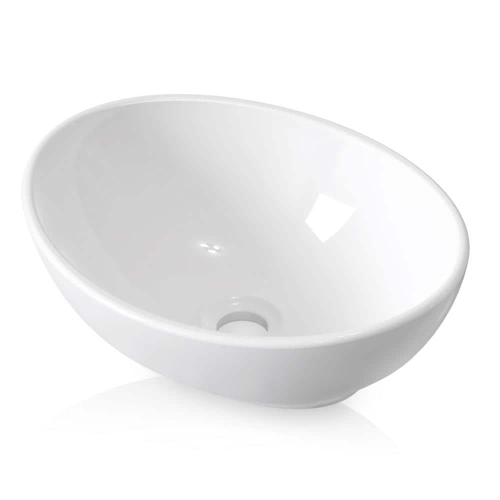 KES Modern White 16 In L X 13 In W Oval Vessel Bathroom Sink Egg