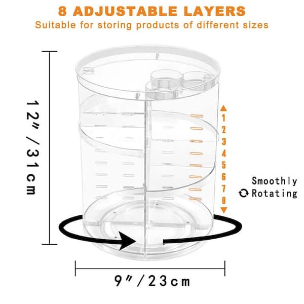 Rotating Makeup Organizer with 8 Adjustable Layers and Multi-Function for Vanity and Bathroom Countertop (1-Pack)