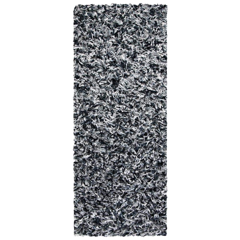 SAFAVIEH Rio Shag Black/Ivory 2 ft. x 6 ft. Solid Runner Rug SG960H-26 ...