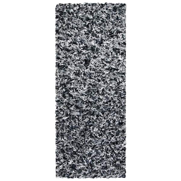 SAFAVIEH Rio Shag Black/Ivory 2 ft. x 6 ft. Solid Runner Rug