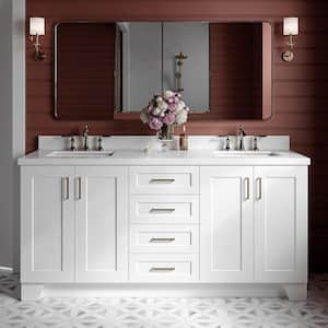 Taylor 73 in. W x 22 in. D x 36 in. H Double Freestanding Bath Vanity in White with Pure White Quartz Top