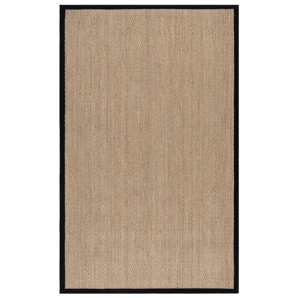 Natural Fiber 3 ft. x 5 ft. Natural/Black Abstract Solid Border Area Rug