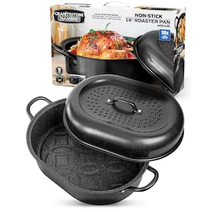 3.7 qt. Aluminum Nonstick Diamond Infused Coating Covered Oval Roasting Pan with Lid