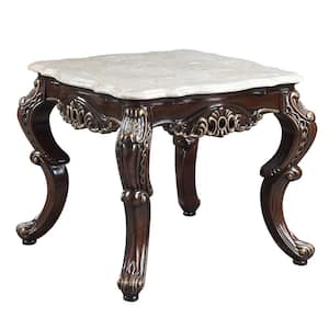 Benbek 28 in. Antique Oak Square Marble End Table with Queen Anne Legs