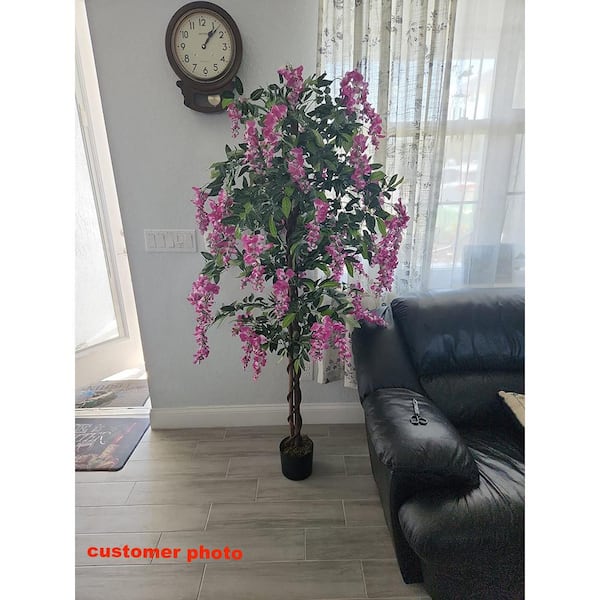 ANGELES HOME 6 ft. Green and Purple Indoor Outdoor Decorative Artificial Wisteria Tree Plant in Pot, Other Faux Fake Tree Plant