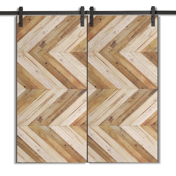 Urban Woodcraft 40 in. x 83 in. Sevilla Reclaimed Stained Wood Sliding Double Barn Door with Hardware Kit