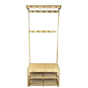Bamboo Natural Entryway Hall Tree with Bench and Shoe Storage