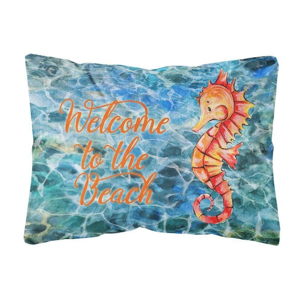 Caroline's Treasures 12 in. x 16 in. Multi-Color Lumbar Outdoor Throw Pillow Seahorse Welcome