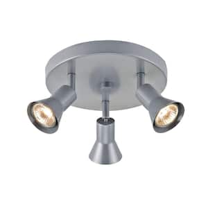Heba 8.66 in. 3-Light Painted Silver Transitional Canopy Track Lighting Kit with 3 x 50-Watt GU10 Halogen Bulb Included