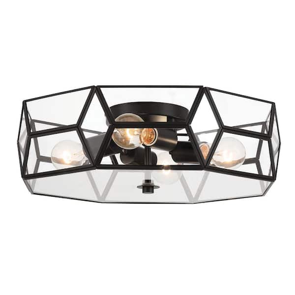 18.11 in. 4-Light Black Unique/Statement Geometric Flush Mount