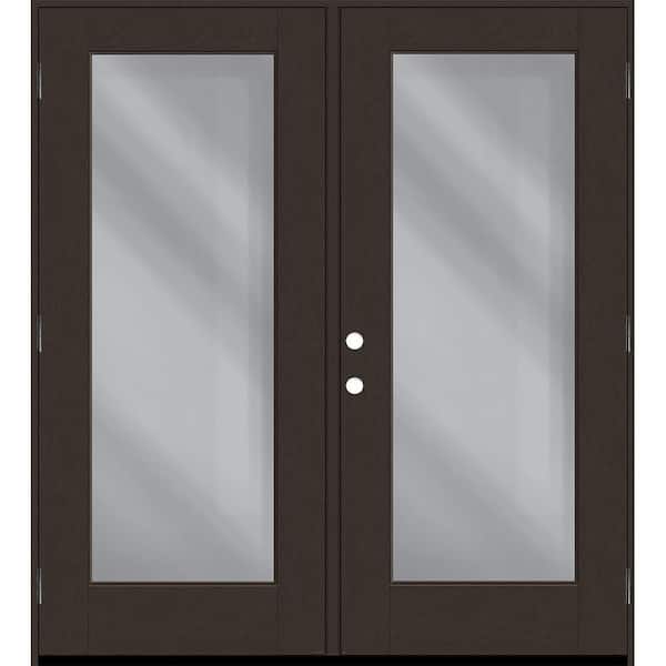 Steves & Sons Regency 72 in. x 80 in. Full Lite Clear Glass Hickory LHOS Stained Fiberglass Retro Patio Door with 4 in. Jamb