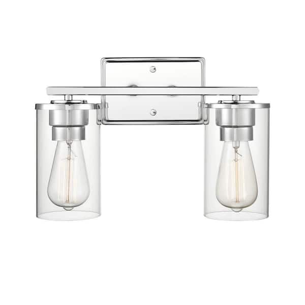 Verlana 14 in. 2-Light Chrome Bathroom Vanity Light with Clear Glass Shade