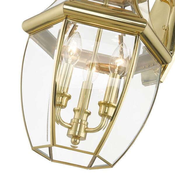 Livex Lighting Monterey 3 Light Polished Brass Outdoor Wall Sconce