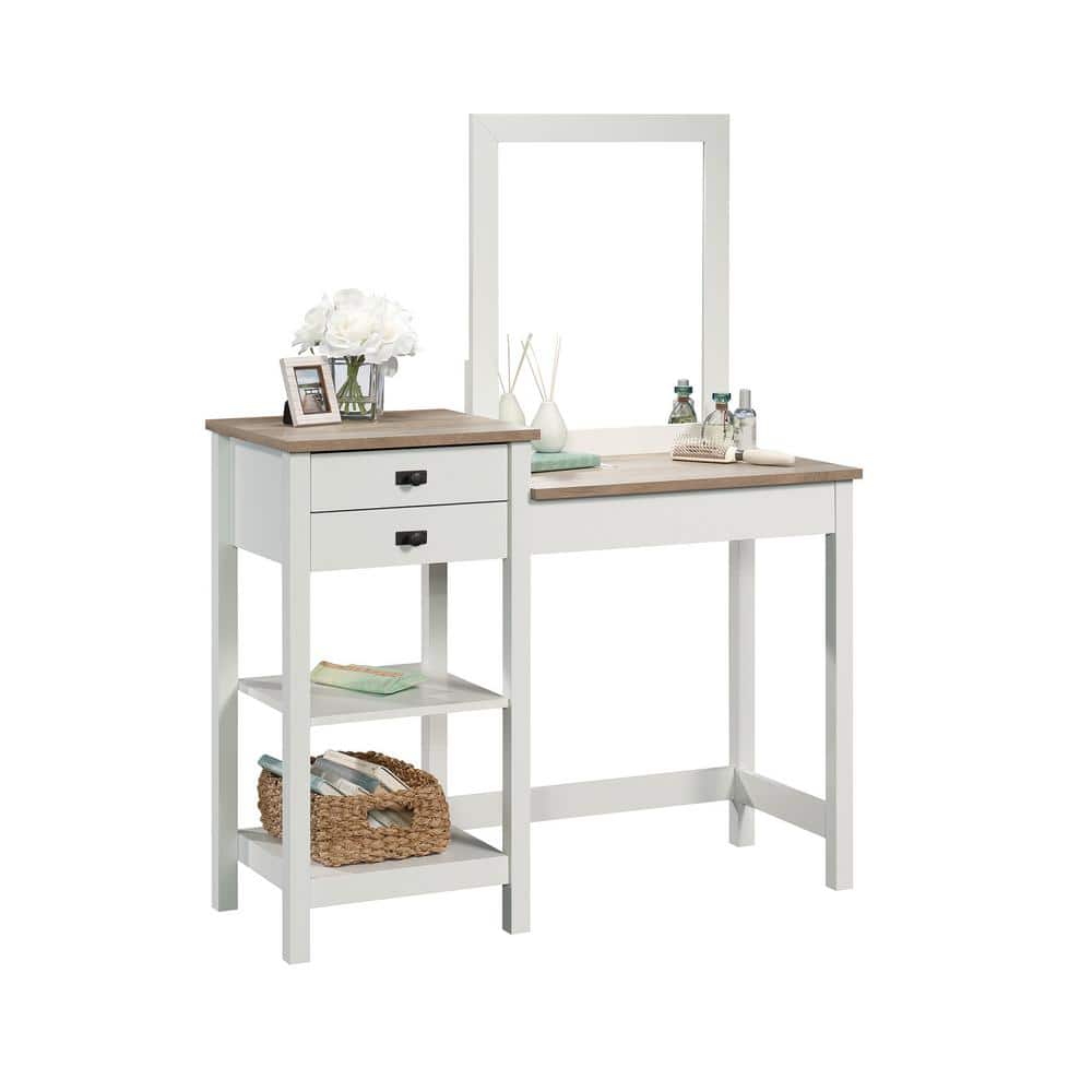 Soft White and Lintel Oak Bedroom Vanity with Mirror